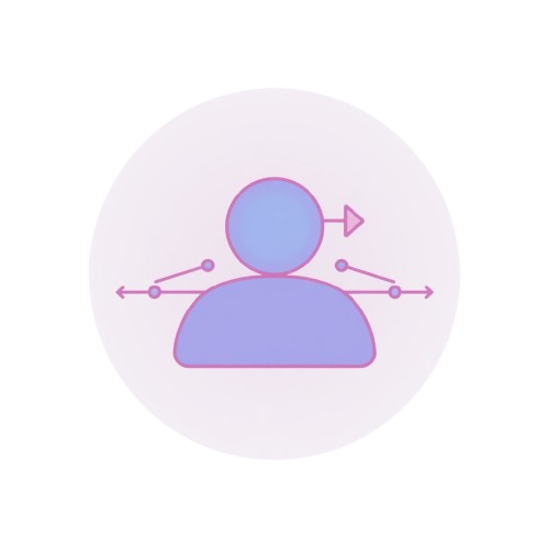 Gradient icon of a person with arrows on a light purple circle