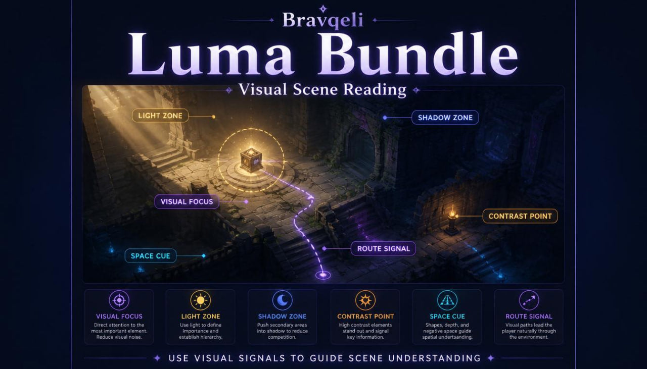Bravqeli Luma Bundle visual scene reading software interface with dark background and blue highlights.