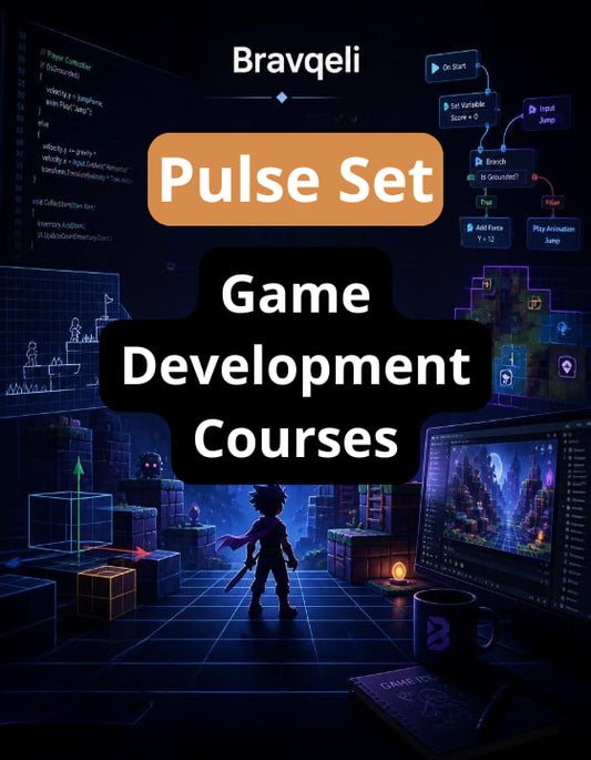 Game development courses advertisement with a dark background and gaming elements.